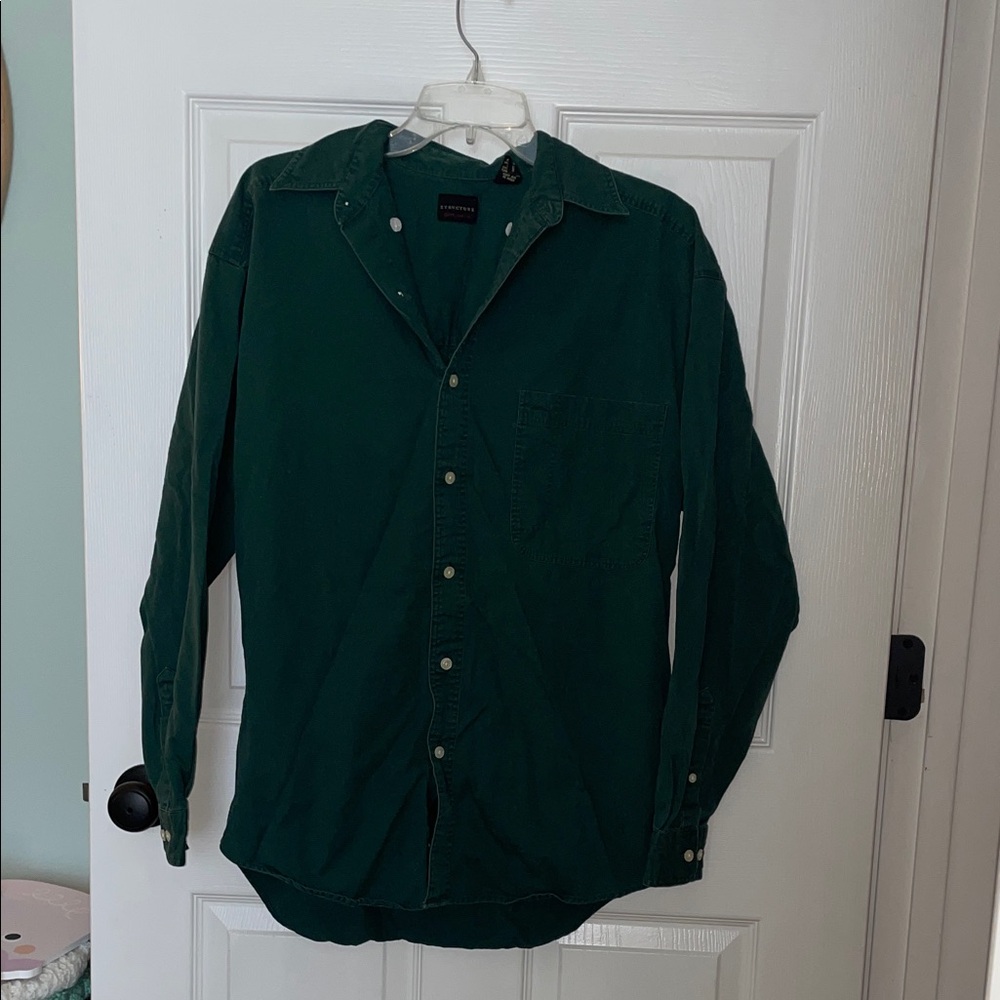 Structure Dark Green Cotton Long Sleeve Button Down Shirt